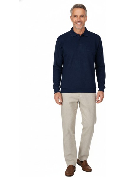 Erkek Kışlık Polo Yaka Kazak Pamuklu Örme Klasik Pıtırcık Selanik Düğmeli Fleto Cepli Rahat