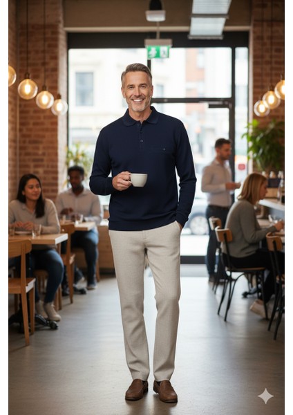 Erkek Kışlık Polo Yaka Kazak Pamuklu Örme Klasik Pıtırcık Selanik Düğmeli Fleto Cepli Rahat fırsatları