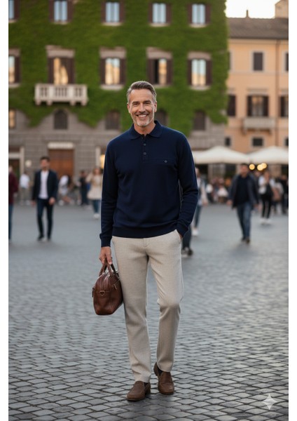 Erkek Kışlık Polo Yaka Kazak Pamuklu Örme Klasik Pıtırcık Selanik Düğmeli Fleto Cepli Rahat indirimleri