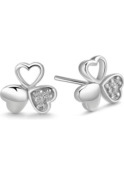 Gümüş Kaplama 3 Taşlı 3 Kalpli Küpe