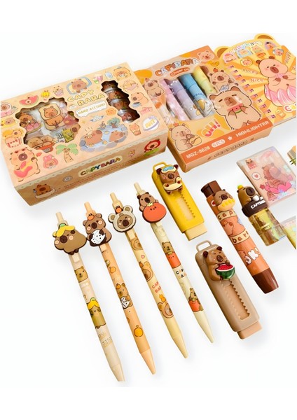 Capybara Kapibara 20 Parça Kırtasiye Seti Sticker Kalemtraş Silgi Etiket Uçlu ve Fosforlu Kalem fiyatları