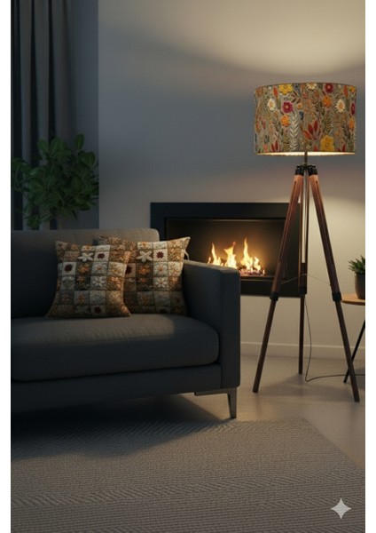 Sonbahar Çiçekleri Desenli Lambader Başlığı ( Sadece Başlık ) fırsatları