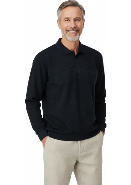 Erkek Kışlık Polo Yaka Kazak Pamuklu Örme Klasik Pıtırcık Selanik Düğmeli Fleto Cepli Rahat