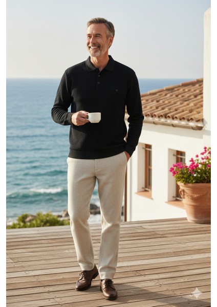 Erkek Kışlık Polo Yaka Kazak Pamuklu Örme Klasik Pıtırcık Selanik Düğmeli Fleto Cepli Rahat fırsatları