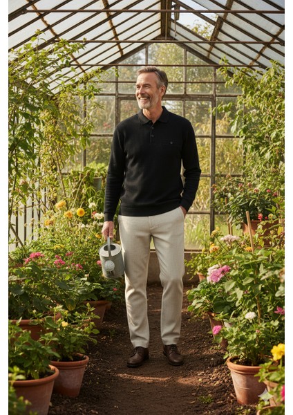 Erkek Kışlık Polo Yaka Kazak Pamuklu Örme Klasik Pıtırcık Selanik Düğmeli Fleto Cepli Rahat indirimleri