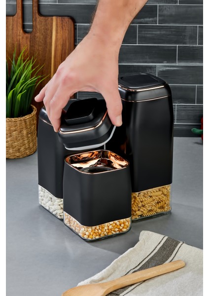 3’lü Tuşlu Vakumlu Kavanoz Seti 1800 ml – 1500 ml – 1300 ml Hava Geçirmez Saklama Kabı modelleri