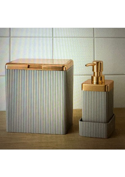 2'li Bulaşık Seti Mutfak Tezgah Üstü Çöp Kovası Sabunluk Deterjanlık Seti