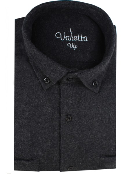 Erkek Siyah Oduncu Gömlek - Çift Cepli Kalın Kışlık Flanel Düz Geniş Kesim Model