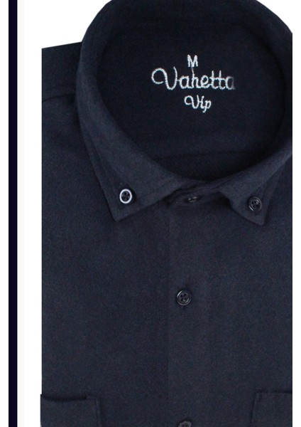 Erkek Lacivert Oduncu Gömlek - Çift Cepli Kalın Kışlık Trend Düz Geniş Kesim Model