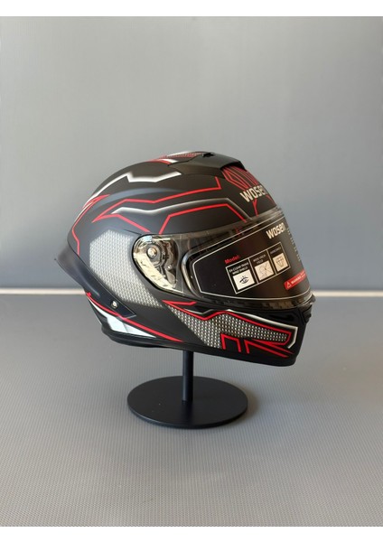 WS-602 Güneş Gözlüklü Full Face Kask (Şeffaf Vizörlü) Matt Black K1 (602)