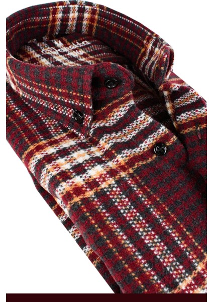 Erkek Bordo Oduncu Gömlek – Kışlık Kalın Kareli Cepli Geniş Kesim Trend Gömlek Model