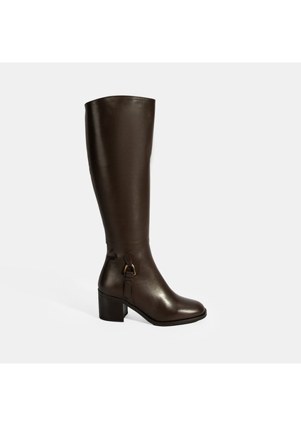 Kadın Kahve Kalın Topuklu Deri Çizme fiyatları