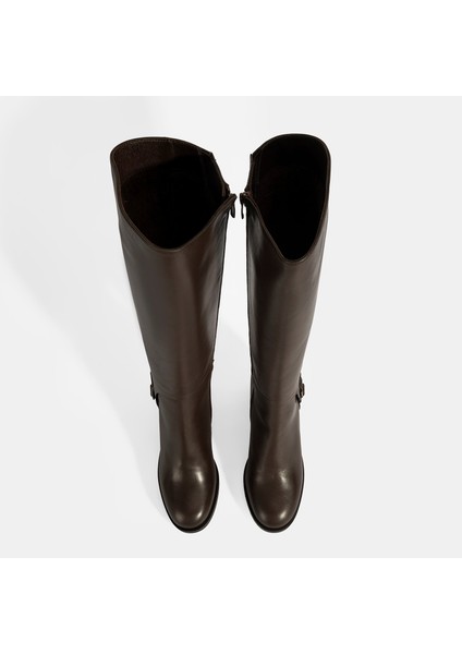 Kadın Kahve Kalın Topuklu Deri Çizme fırsatları