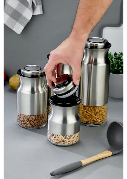 4’lü Paslanmaz Çelik Tuşlu Vakumlu Kavanoz Seti 1800-1500-1300-1000 ml Hava Geçirmez fırsatları
