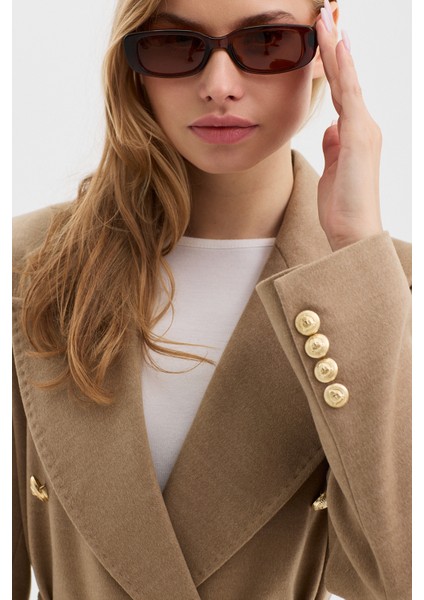 Kadın Kruvaze Kapama Kuşak Detaylı Kaşe Kaban fırsatları