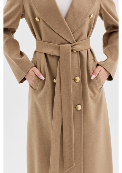 Kadın Kruvaze Kapama Kuşak Detaylı Kaşe Kaban indirimleri