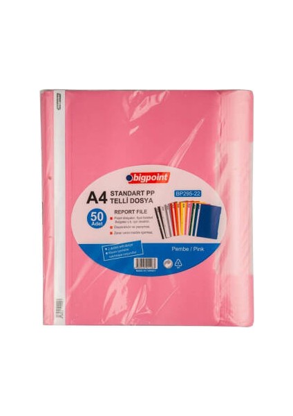 Telli Dosya, 10 Adet, 50'li Paket, 180 A4 Kapasiteli, Pembe modelleri