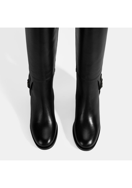Kadın Siyah Kalın Topuklu Deri Çizme fiyatları