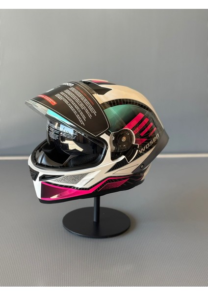 WS-602 Güneş Gözlüklü Full Face Kask (Şeffaf Vizörlü) White K2 (602)