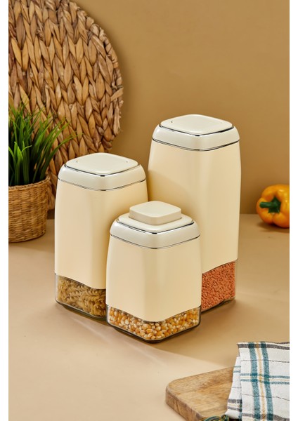 3’lü Tuşlu Vakumlu Kavanoz Seti 1800 ml – 1500 ml – 1300 ml Hava Geçirmez Saklama Kabı