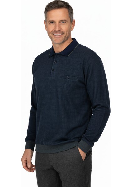 Erkek Kışlık Polo Yaka Kazak Pamuklu Örme Klasik Pıtırcık Selanik Düğmeli Fleto Cepli Rahat