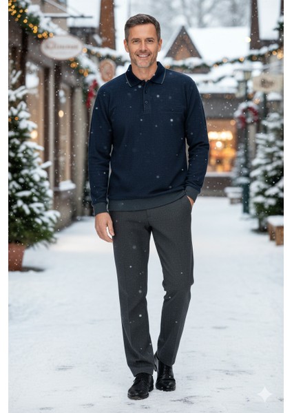 Erkek Kışlık Polo Yaka Kazak Pamuklu Örme Klasik Pıtırcık Selanik Düğmeli Fleto Cepli Rahat fırsatları