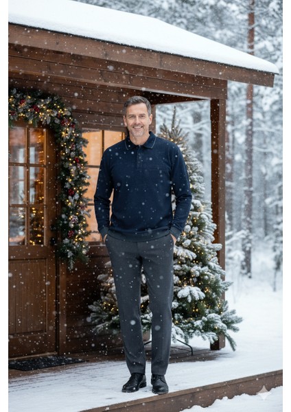 Erkek Kışlık Polo Yaka Kazak Pamuklu Örme Klasik Pıtırcık Selanik Düğmeli Fleto Cepli Rahat indirimleri