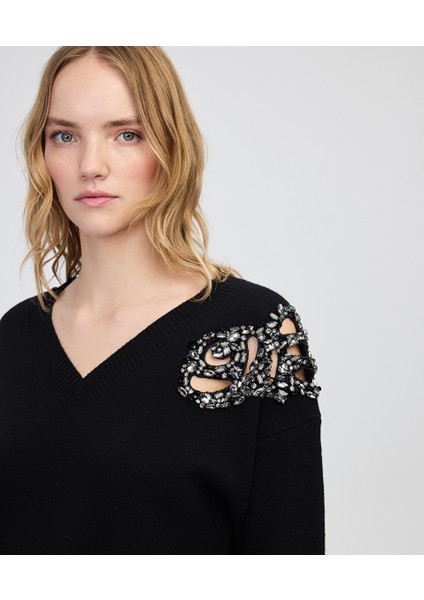 Strass taş ve payet aplikeli triko IW6250050399001