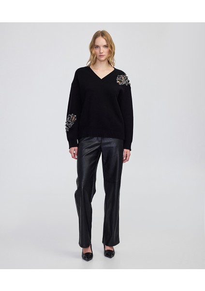 Strass taş ve payet aplikeli triko IW6250050399001