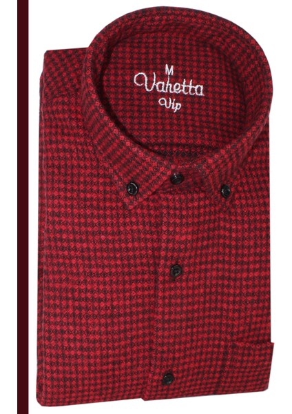 Erkek Koyu Kırmızı Oduncu Gömlek – Kışlık Kalın Kareli Cepli Geniş Kesim Trend Gömlek Model