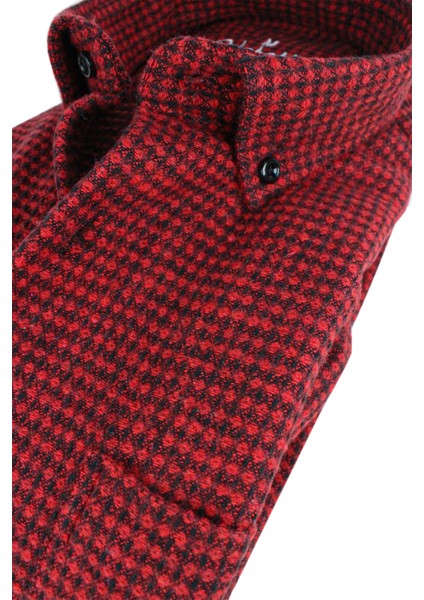 Erkek Koyu Kırmızı Oduncu Gömlek – Kışlık Kalın Kareli Cepli Geniş Kesim Trend Gömlek Model fırsatları