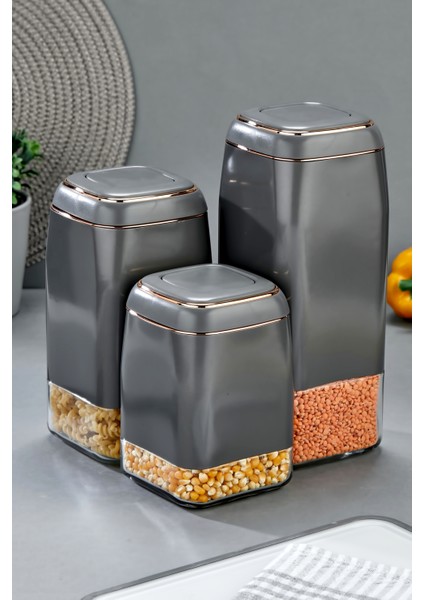 3’lü Tuşlu Vakumlu Kavanoz Seti 1800 ml – 1500 ml – 1300 ml Hava Geçirmez Saklama Kabı