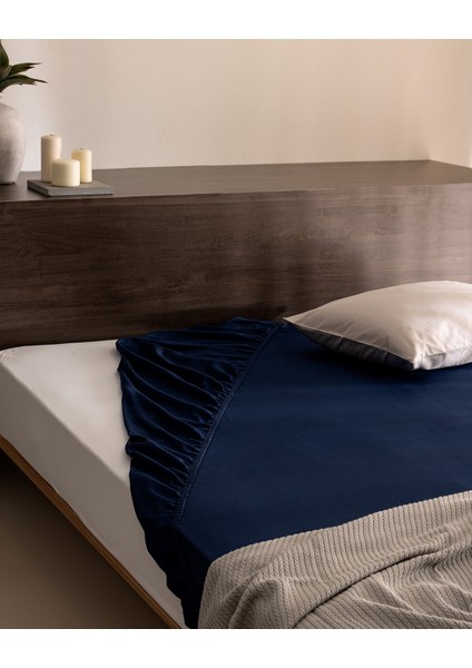 Ciel Tek Kişilik Plus %100 Pamuk Lastikli Saten Çarşaf - Lacivert