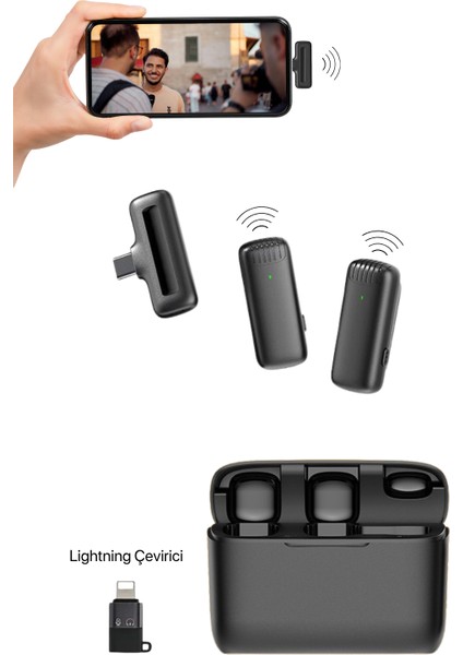 J13 Kablosuz Yaka Mikrofonu | Tüm Telefonlara Uyumlu | Powerbankli Kutu, Gürültü Filtreleme | Mini Tasarım