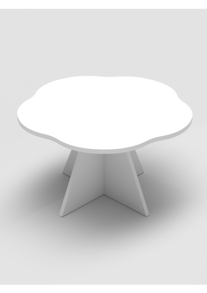 Orta Sehpa Dekoratif Yuvarlak Orta Sehpa Yan Sehpa 70 Çap Çiçek Formlu Beyaz