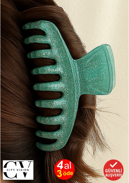 Simli Su Yeşili Renk Tırmık Model Mandal Toka 11 cm - Şık ve Dayanıklı