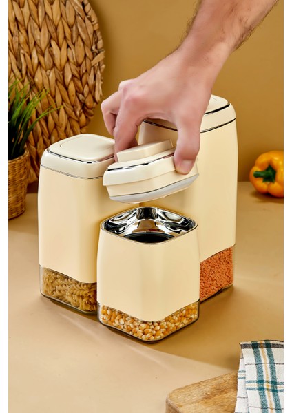 3’lü Tuşlu Vakumlu Kavanoz Seti 1800 ml – 1500 ml – 1300 ml Hava Geçirmez Saklama Kabı modelleri