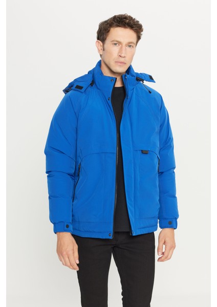 Standart Fit Normal Kesim Kapüşonlu Dik Yaka Yan Cepli Casual Mont