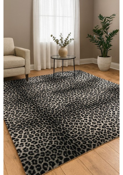 Premium Seri Gri Tavşan Tüyü Leopar Desenli Kaymaz Taban Halı Yolluk