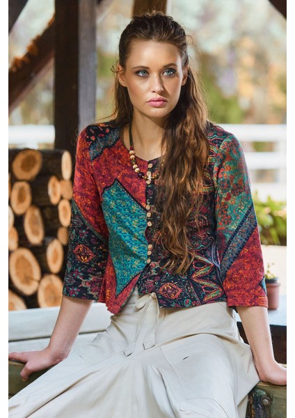 Bisiklet Yaka Yarım Kollu Düğme Detaylı Kışlık Bluz modelleri