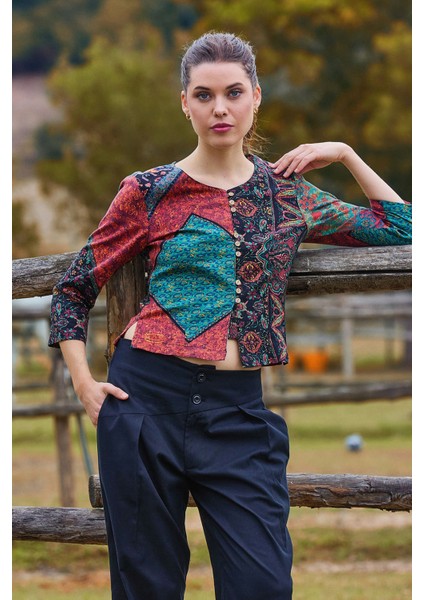 Bisiklet Yaka Yarım Kollu Düğme Detaylı Kışlık Bluz fırsatları