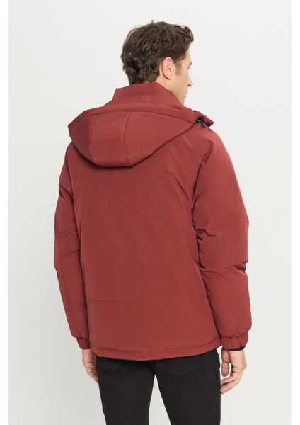 Standart Fit Normal Kesim Kapüşonlu Dik Yaka Yan Cepli Casual Mont