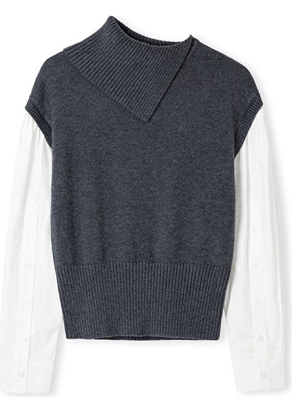 Çift Parça Görünüm Asimetrik Yaka Triko IW6250050430088 indirimleri