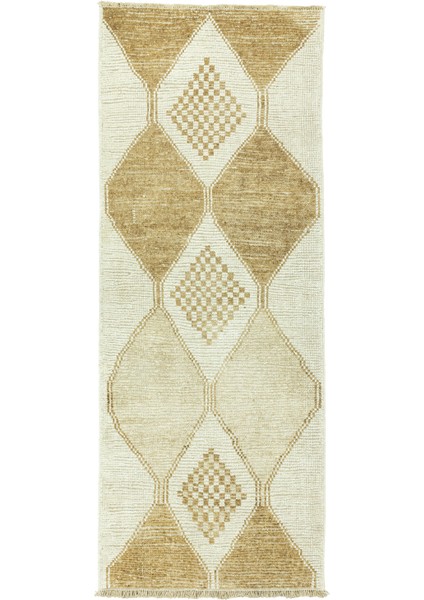 Mercan Geometrik Desenli Yün Yolluk 89X229 cm