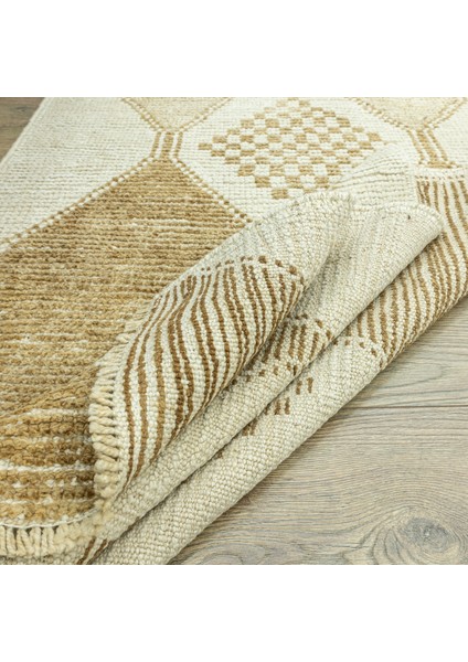 Mercan Geometrik Desenli Yün Yolluk 89X229 cm