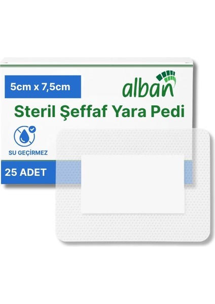 Steril Şeffaf Yara Pedi, Poliüretan 5cmx7,5cm Pansuman Yara Örtüsü, Steril Tekli Paketlerde 25li Kutuda