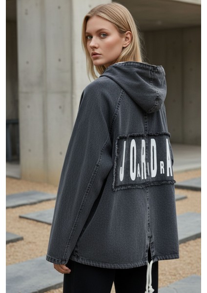 Kadın Antrasit Uzun Kollu Kapüşonlu Içi Peluşlu Fermuarlı Oversize Jean Ceket – Kadın Mont indirimleri