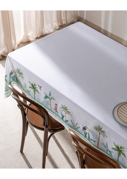 Albe Polycotton Masa Örtüsü - Yeşil/Beyaz - 150x150 cm