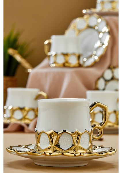 6’lı 90 ml Altın Detaylı Porselen Kahve Fincan Takımı – Şık ve Hediyelik