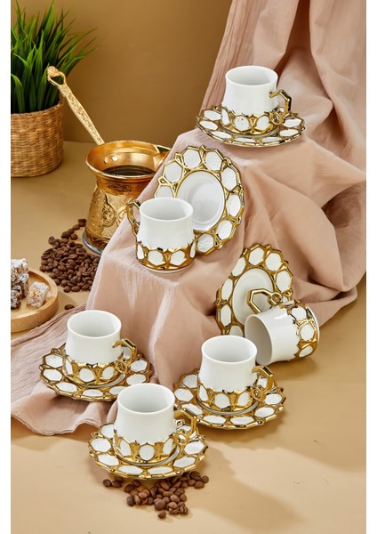 6’lı 90 ml Altın Detaylı Porselen Kahve Fincan Takımı – Şık ve Hediyelik modelleri